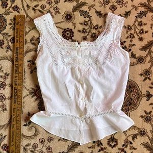 Antique Victorian whitework corset cover in cotton voile and lace